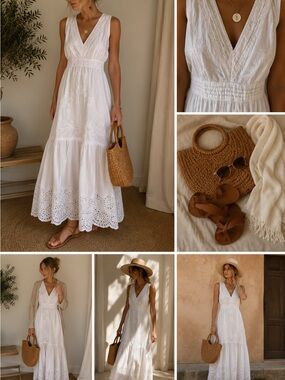 Miss Selfridge White Eyelet V-Neck Maxi Dress